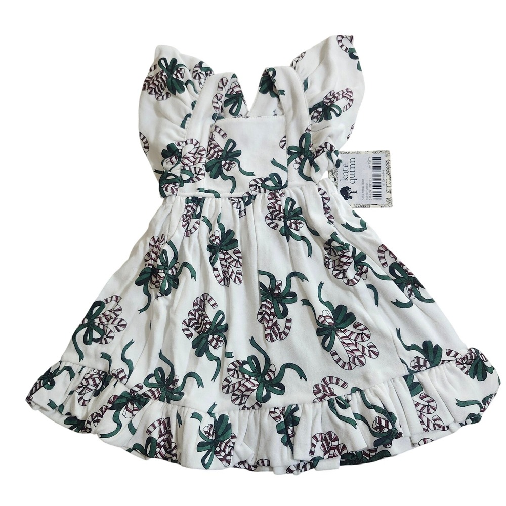 Christmas Kate Quinn Ruffle Strap Dress Candy Canes Organic Cotton 6-12M NEW